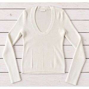 Abercrombie & Fitch Sweater Ribbed Scoop Neck Long Sleeve Cream White Medium